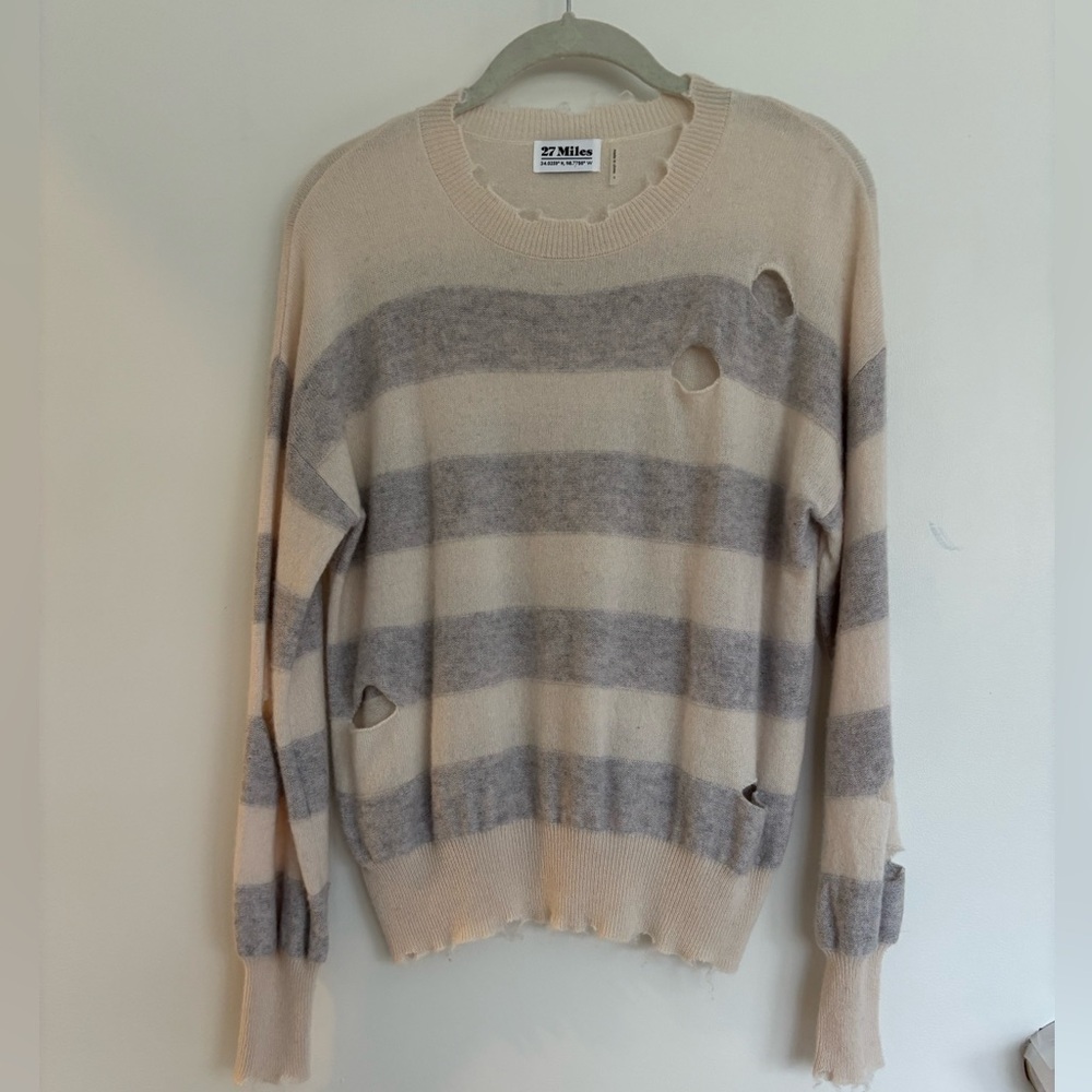 27 MILES 100% Cashmere Sweater w/Distressed detail, Size S, Like New Condition